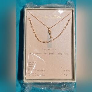 A New Day Gold Necklace with Initial Pendant "I"